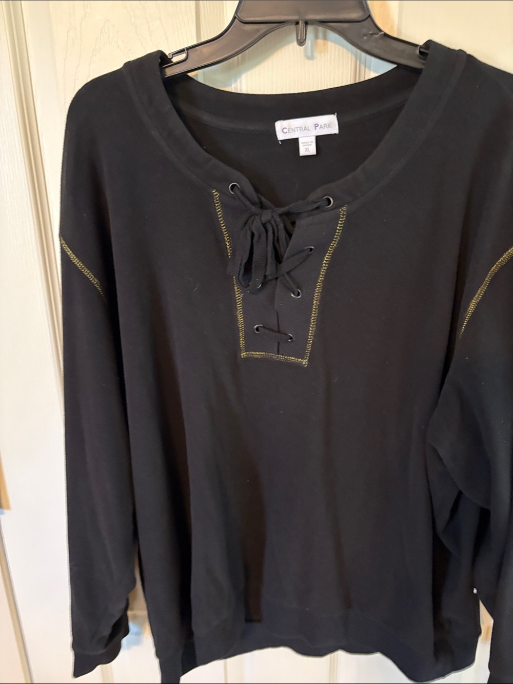 Central Park Black Lace-Up Pullover Top
